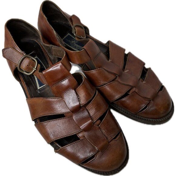 Vintage Cole Haan Men's Leather Fisherman Country Dad Sandals Brown 9.5 M - Picture 1 of 7